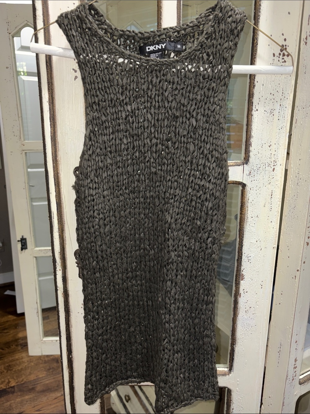 DKNY Brown Open Knit Sleeveless Crewneck Sweater Tank, M